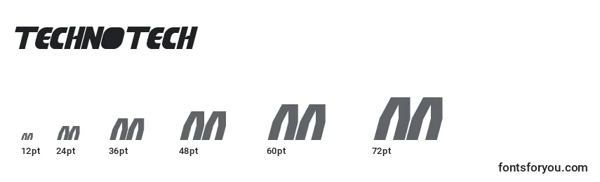 sizes of technotech font, technotech sizes