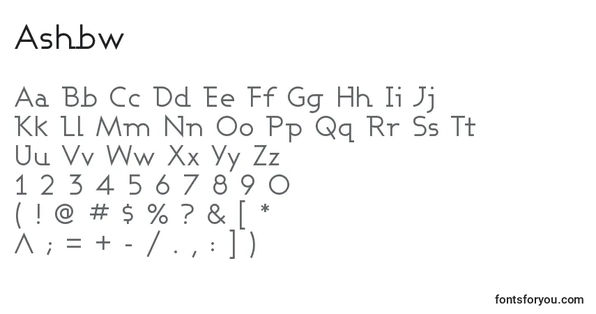 characters of ashbw font, letter of ashbw font, alphabet of  ashbw font