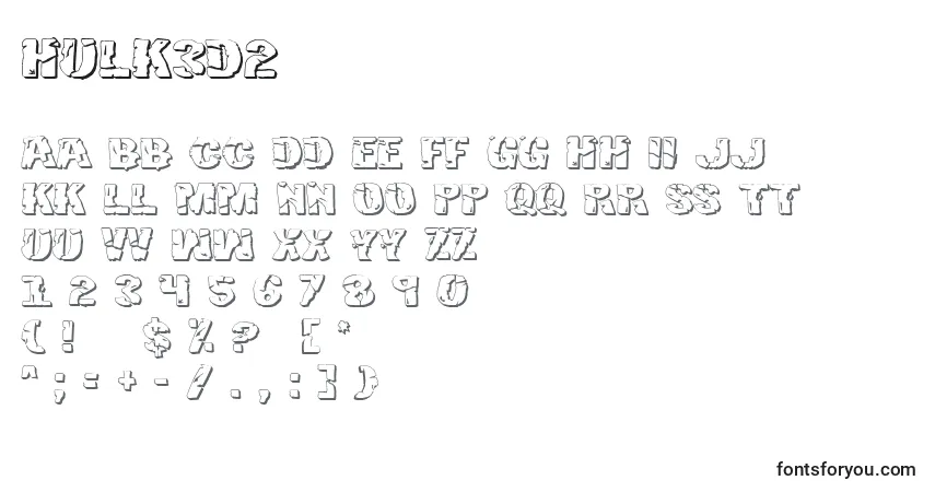 characters of hulk3d2 font, letter of hulk3d2 font, alphabet of  hulk3d2 font