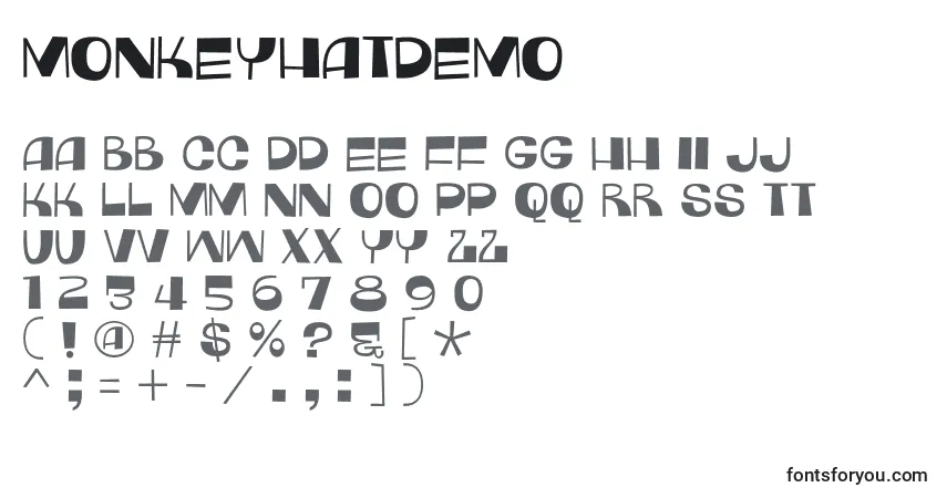 characters of monkeyhatdemo font, letter of monkeyhatdemo font, alphabet of  monkeyhatdemo font