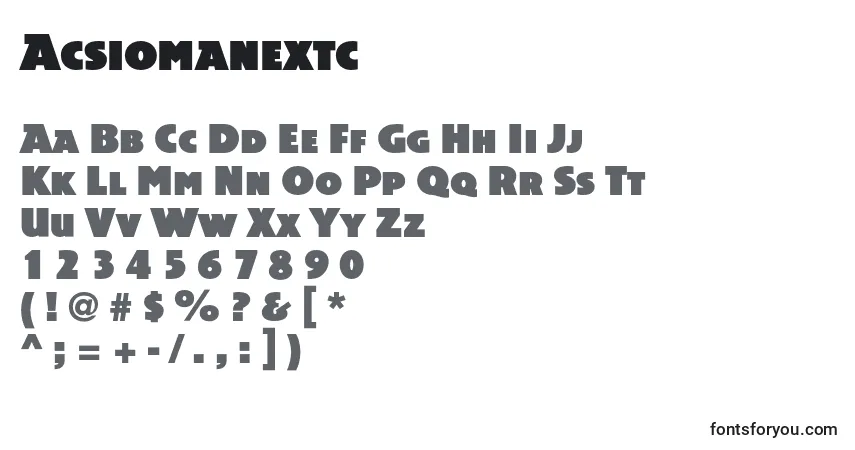 characters of acsiomanextc font, letter of acsiomanextc font, alphabet of  acsiomanextc font