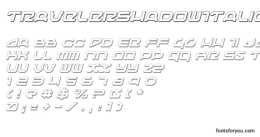 characters of travelershadowitalic font, letter of travelershadowitalic font, alphabet of  travelershadowitalic font