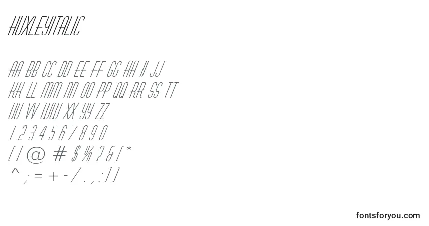 characters of huxleyitalic font, letter of huxleyitalic font, alphabet of  huxleyitalic font