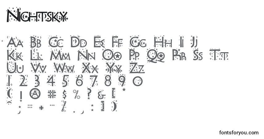 characters of nightsky font, letter of nightsky font, alphabet of  nightsky font