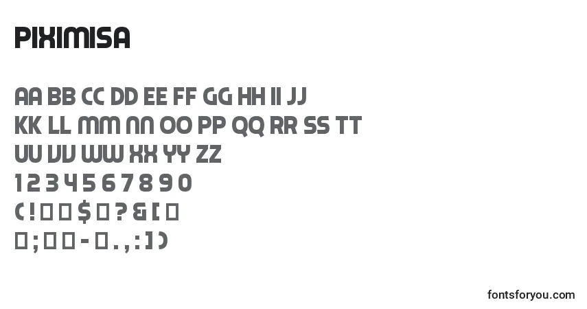 characters of piximisa font, letter of piximisa font, alphabet of  piximisa font