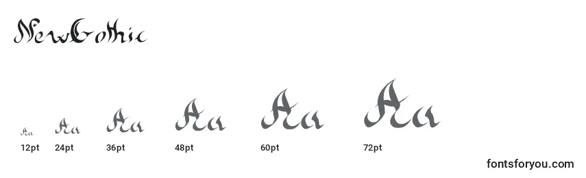 sizes of newgothic font, newgothic sizes