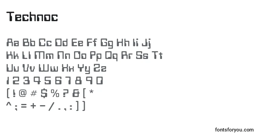 characters of technoc font, letter of technoc font, alphabet of  technoc font