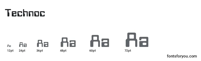 sizes of technoc font, technoc sizes