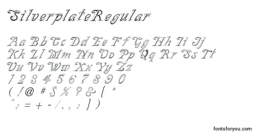 characters of silverplateregular font, letter of silverplateregular font, alphabet of  silverplateregular font