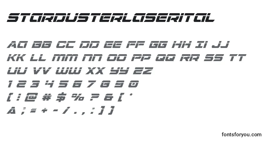 characters of stardusterlaserital font, letter of stardusterlaserital font, alphabet of  stardusterlaserital font