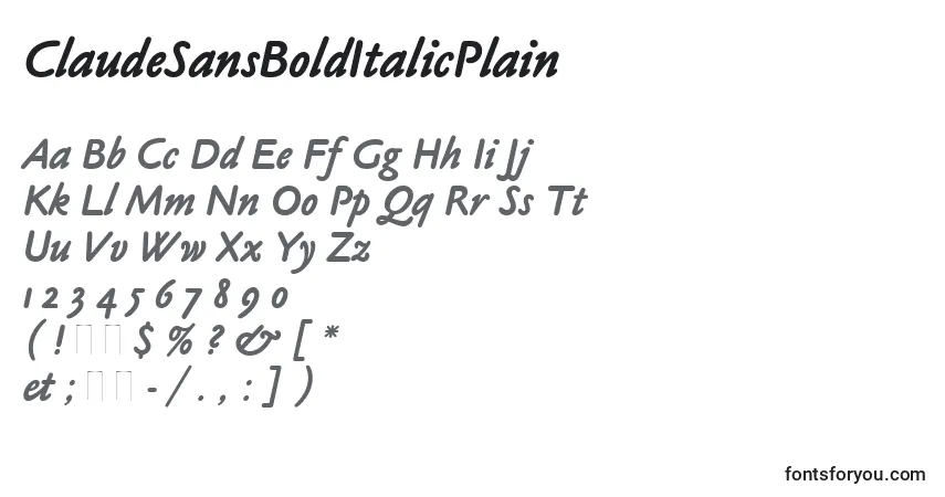 characters of claudesansbolditalicplain font, letter of claudesansbolditalicplain font, alphabet of  claudesansbolditalicplain font