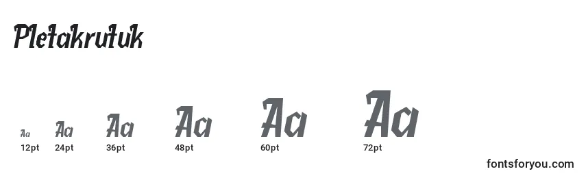 sizes of pletakrutuk font, pletakrutuk sizes