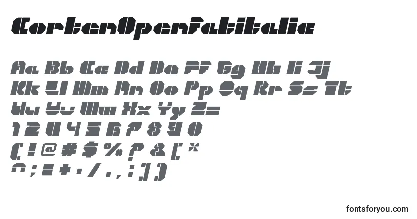 characters of cortenopenfatitalic font, letter of cortenopenfatitalic font, alphabet of  cortenopenfatitalic font