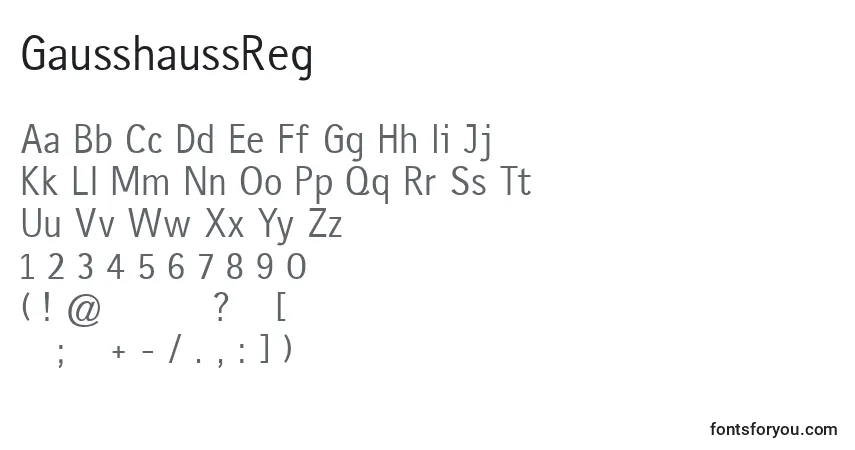 characters of gausshaussreg font, letter of gausshaussreg font, alphabet of  gausshaussreg font