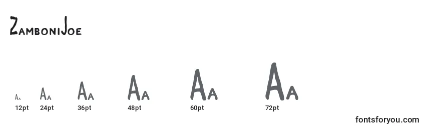 sizes of zambonijoe font, zambonijoe sizes