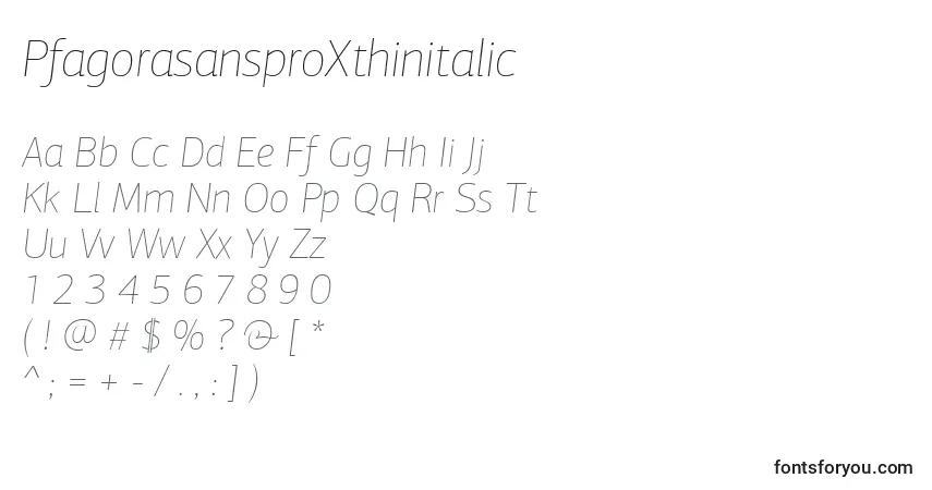 characters of pfagorasansproxthinitalic font, letter of pfagorasansproxthinitalic font, alphabet of  pfagorasansproxthinitalic font