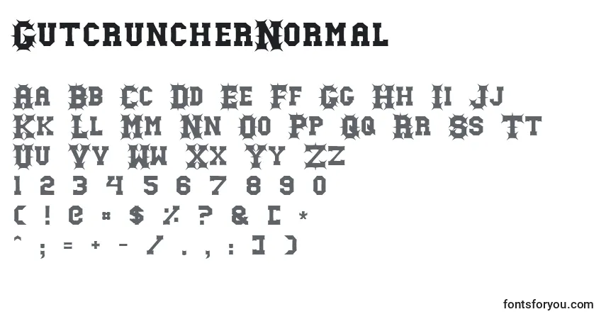 characters of gutcrunchernormal font, letter of gutcrunchernormal font, alphabet of  gutcrunchernormal font
