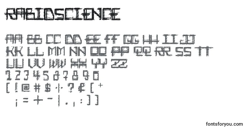 characters of rabidscience font, letter of rabidscience font, alphabet of  rabidscience font