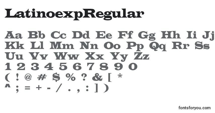 characters of latinoexpregular font, letter of latinoexpregular font, alphabet of  latinoexpregular font
