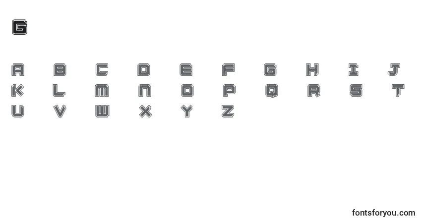 characters of ginzacde font, letter of ginzacde font, alphabet of  ginzacde font