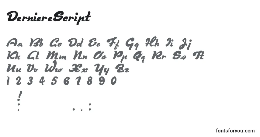 characters of dernierescript font, letter of dernierescript font, alphabet of  dernierescript font