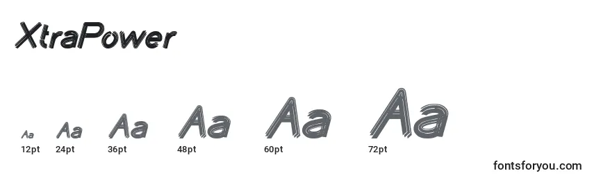 sizes of xtrapower font, xtrapower sizes