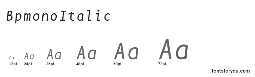 sizes of bpmonoitalic font, bpmonoitalic sizes