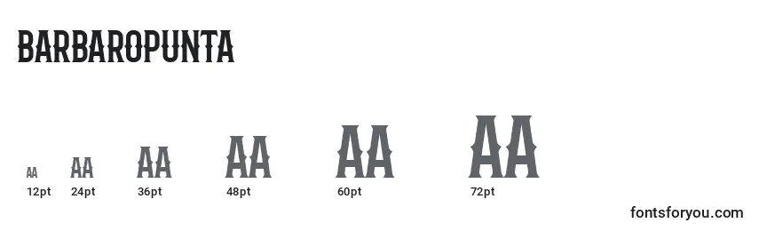 sizes of barbaropunta font, barbaropunta sizes