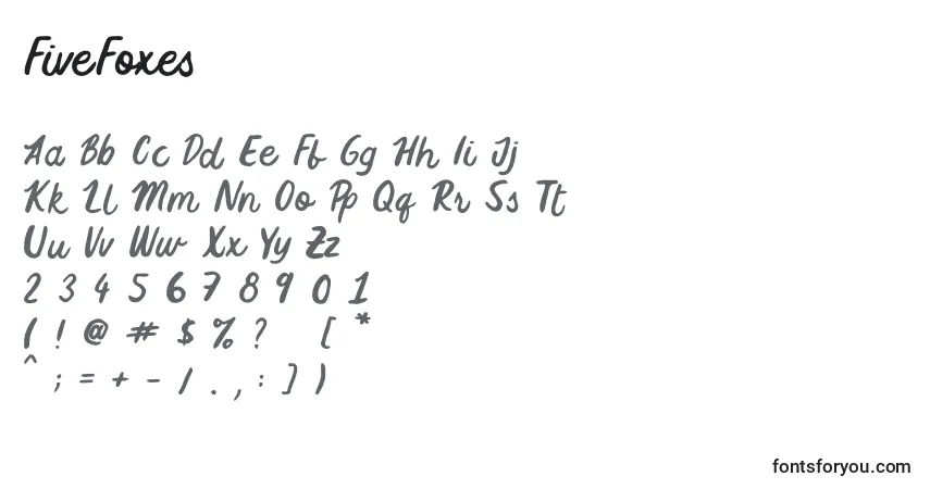 characters of fivefoxes font, letter of fivefoxes font, alphabet of  fivefoxes font