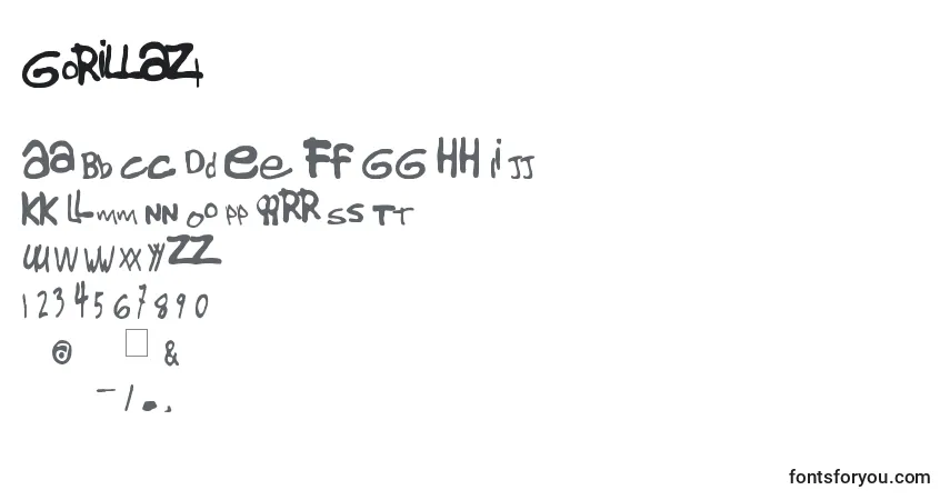 characters of gorillaz1 font, letter of gorillaz1 font, alphabet of  gorillaz1 font
