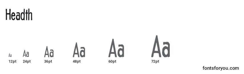 sizes of headth font, headth sizes