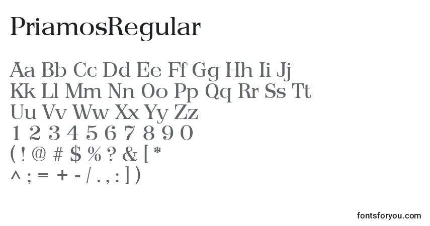 characters of priamosregular font, letter of priamosregular font, alphabet of  priamosregular font