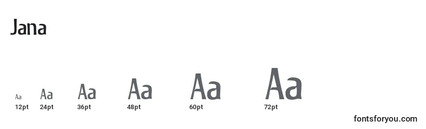 sizes of jana font, jana sizes