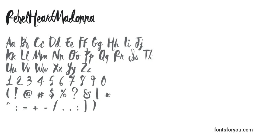 characters of rebelheartmadonna font, letter of rebelheartmadonna font, alphabet of  rebelheartmadonna font