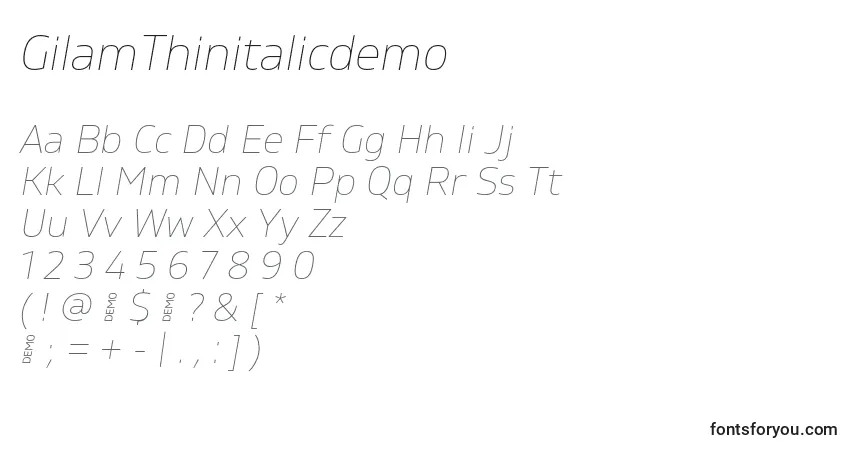 characters of gilamthinitalicdemo font, letter of gilamthinitalicdemo font, alphabet of  gilamthinitalicdemo font