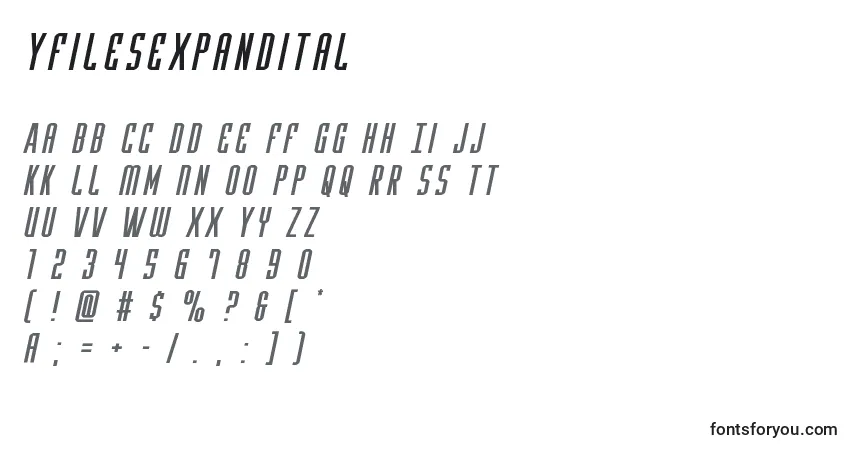 characters of yfilesexpandital font, letter of yfilesexpandital font, alphabet of  yfilesexpandital font