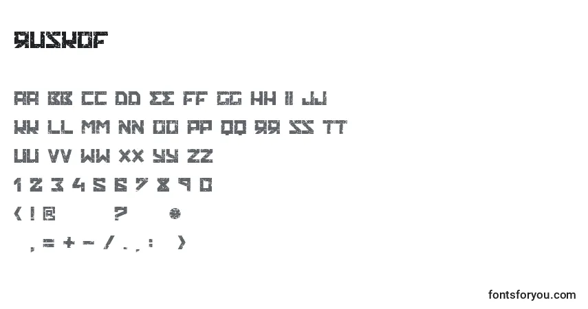 characters of ruskof font, letter of ruskof font, alphabet of  ruskof font