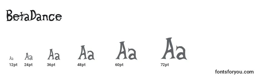 sizes of betadance font, betadance sizes