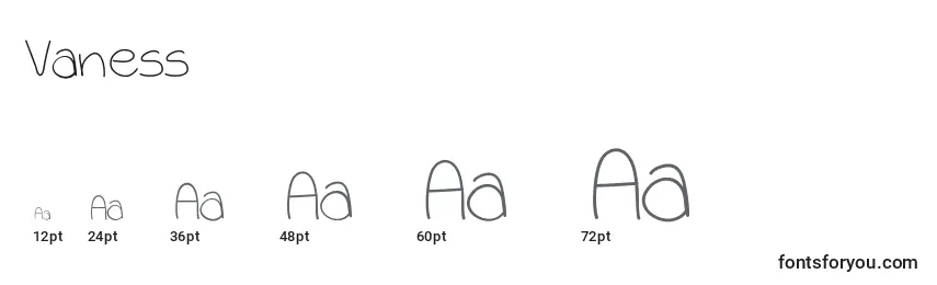 sizes of vaness font, vaness sizes