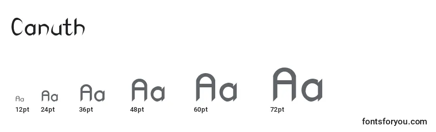 sizes of canuth font, canuth sizes