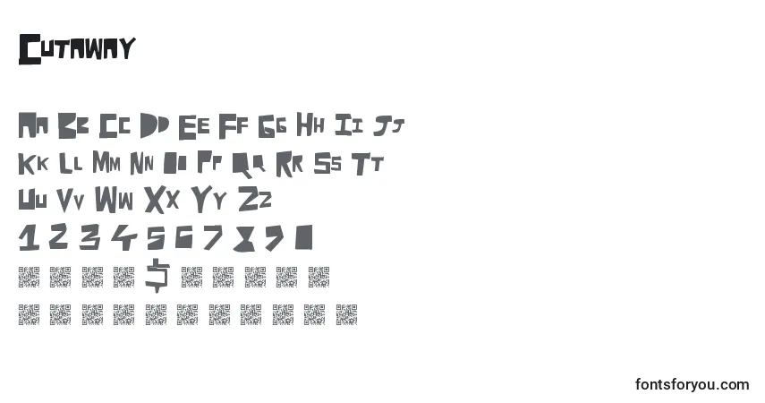 characters of cutaway font, letter of cutaway font, alphabet of  cutaway font