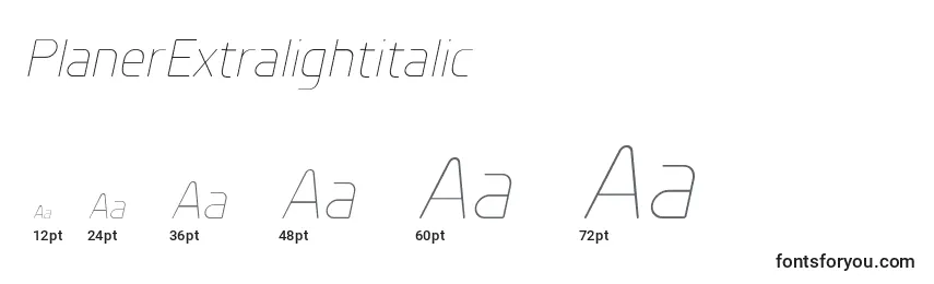 sizes of planerextralightitalic font, planerextralightitalic sizes