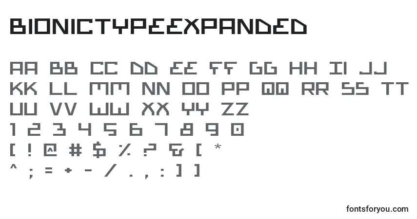characters of bionictypeexpanded font, letter of bionictypeexpanded font, alphabet of  bionictypeexpanded font