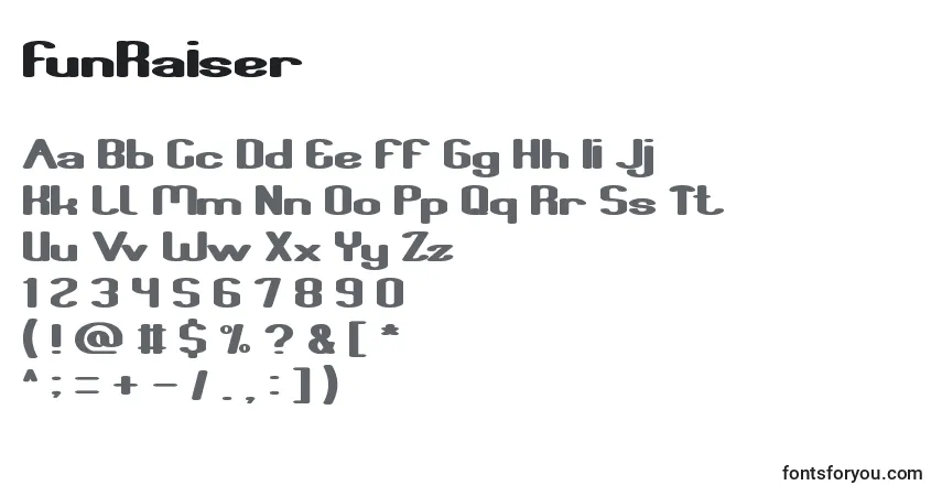 символы шрифта funraiser, буквы шрифта funraiser, алфавит шрифта funraiser