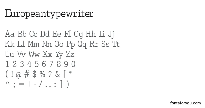 characters of europeantypewriter font, letter of europeantypewriter font, alphabet of  europeantypewriter font