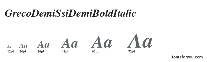 sizes of grecodemissidemibolditalic font, grecodemissidemibolditalic sizes