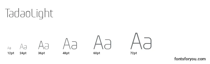 sizes of tadaolight font, tadaolight sizes