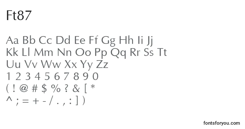 characters of ft87 font, letter of ft87 font, alphabet of  ft87 font