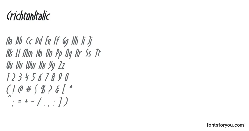 characters of crichtonitalic font, letter of crichtonitalic font, alphabet of  crichtonitalic font