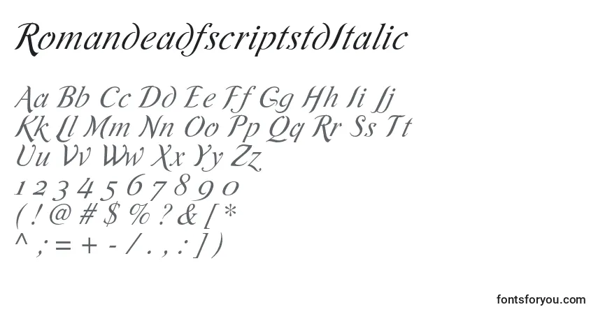 characters of romandeadfscriptstditalic font, letter of romandeadfscriptstditalic font, alphabet of  romandeadfscriptstditalic font